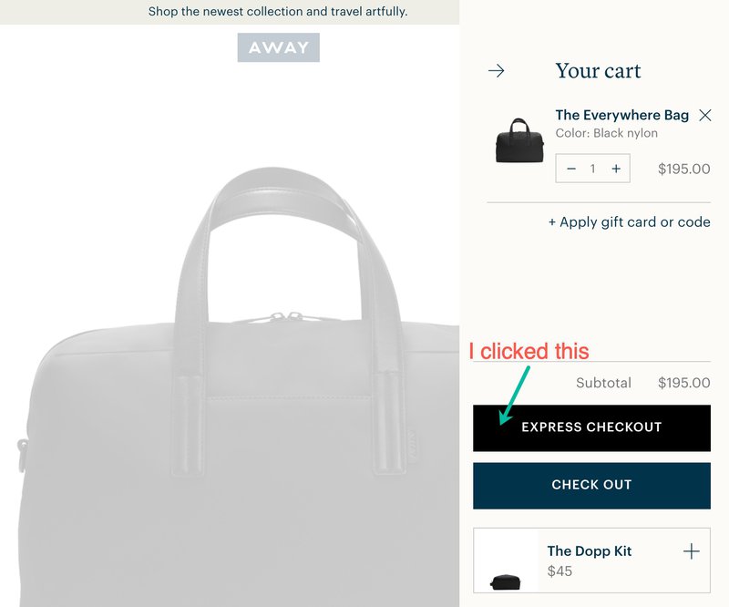 awaytravel away express checkout page option