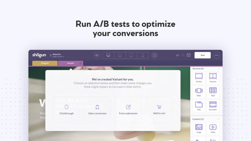 shogun ab testing landing page builder for ecommerce shopify
