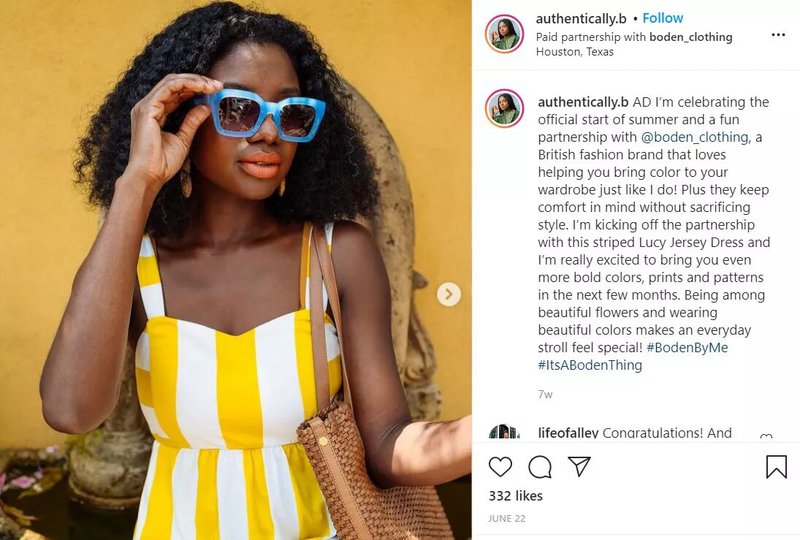 ecommerce Boden collaboration on Instagram post influencer