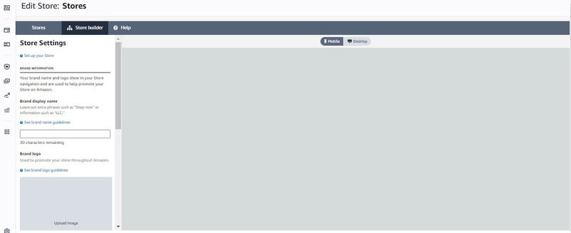 Amazon storefront store settings