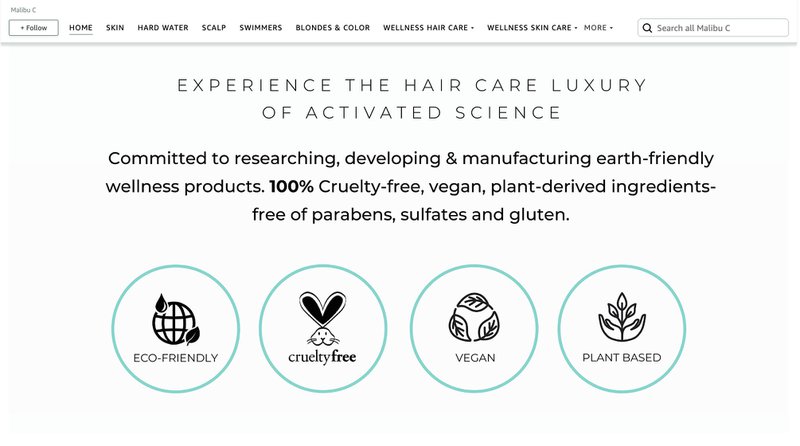 Malibu C’s Amazon Storefront brand story