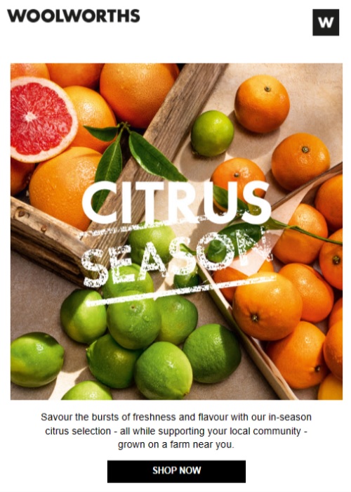 Example email from Woolworths launching a new seasonal product