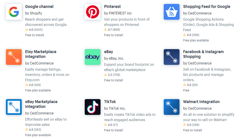 shopify marketplace integrations list