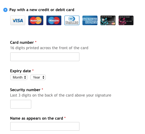 house of fraser microcopy in the checkout proccess