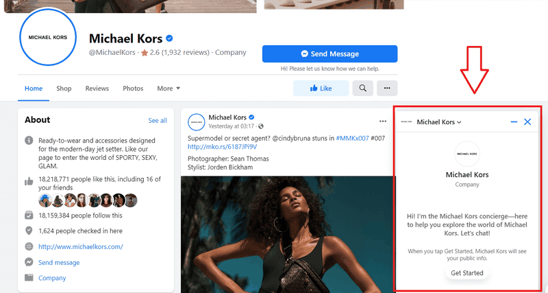 Michale-kors-facebook-page-chatbot