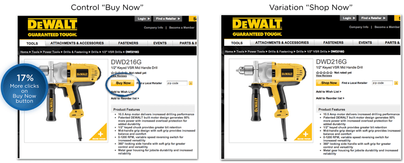 dewalt cta button text test ab ecommerce