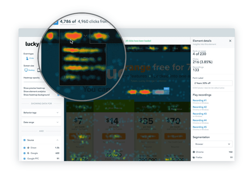 luckyorange screenshot cro conversion heat map tool plugin